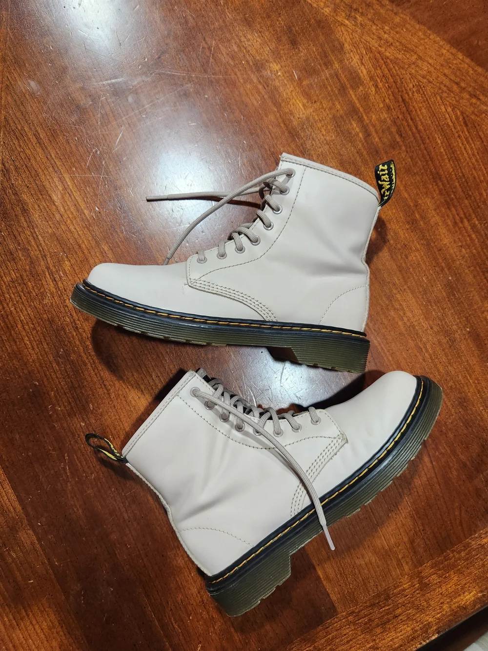 Dr. Martens  Lace-Up Combat Boots in Light Beige Size 3 Youth